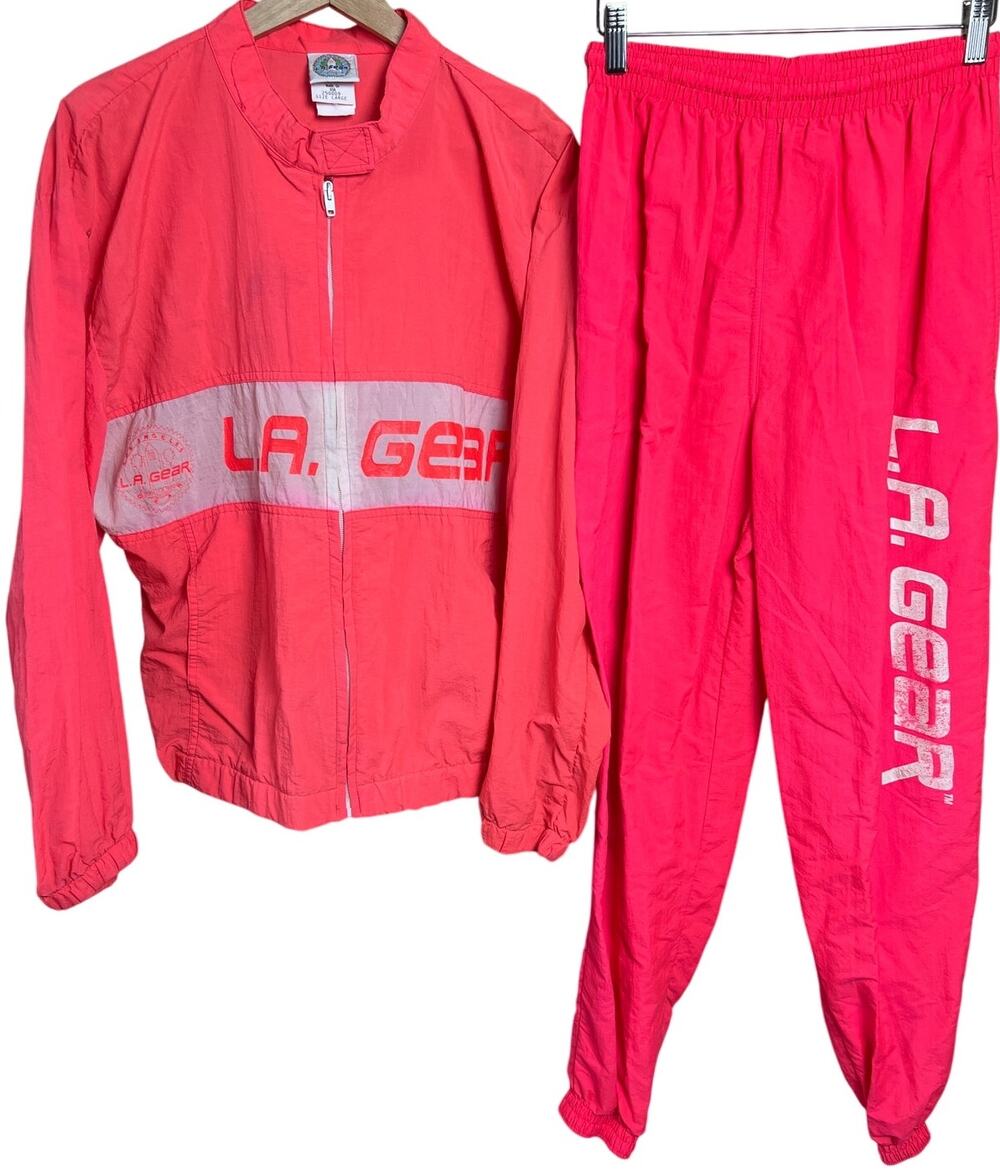 Vintage L.A. Gear Pink Windbreaker Size Large Jacket & Size Medium Pants